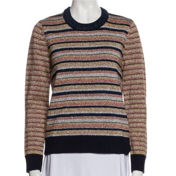 TORY BURCH metallic stripe sweater Sweatshirt size small - Picture 5 of 10
